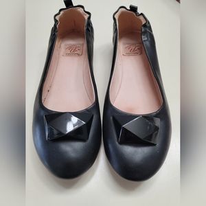 Pin Up Couture Black Faux Leather Flats 11M EUC